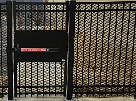 Aluminum fence security push-bar personnel door
